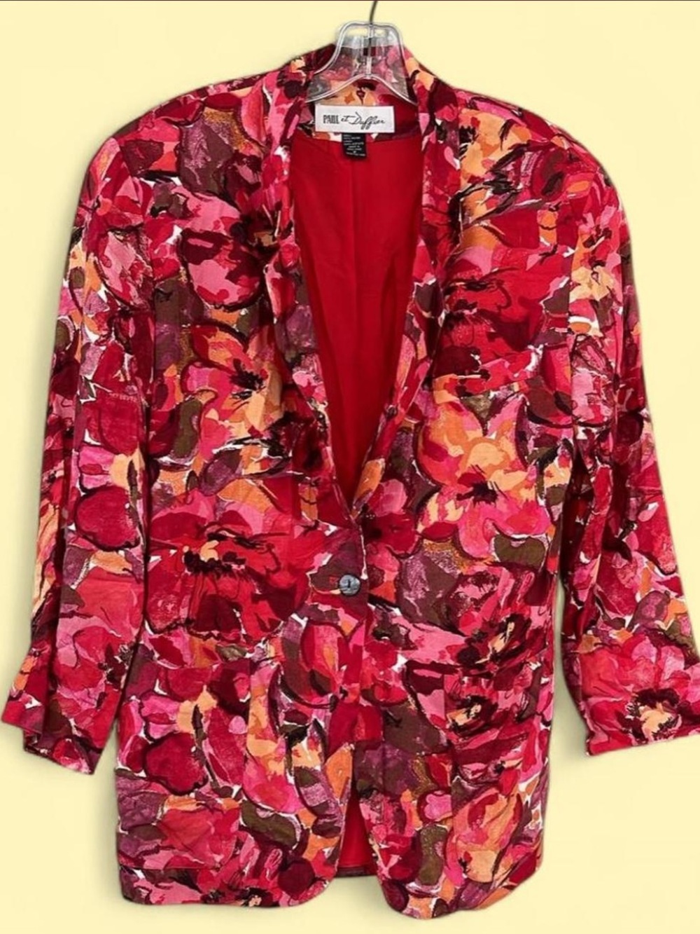 Vintage Paul Et Duffier Shoulder Padded Floral Red Blazer Jacket - Women